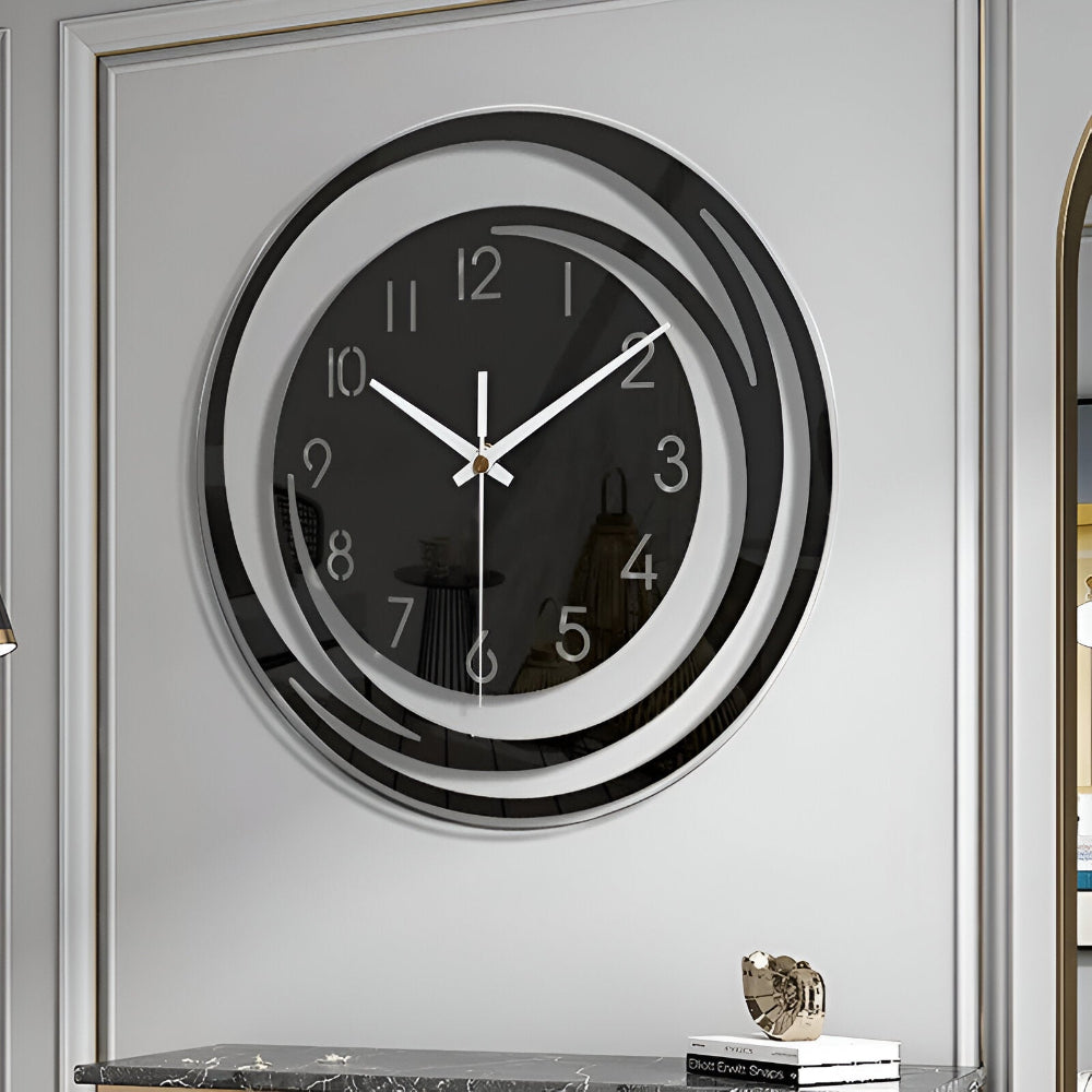 Simple Large Black Round Clock 12 Inch Modern Design