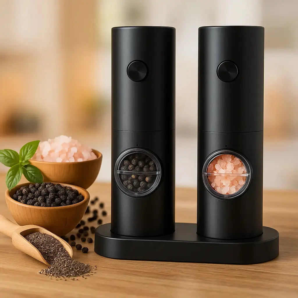 Premium Electric Salt Pepper Grinder with LED Light - Luxicro