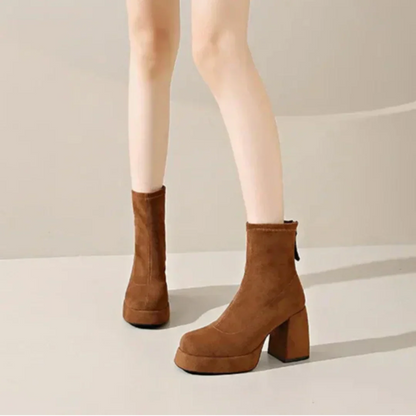 Comfy Womens Low Heel Suede Boots - Luxicro