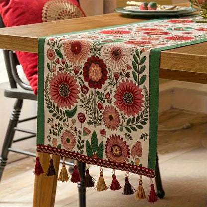 Decorative Floral Fringe Table Runner