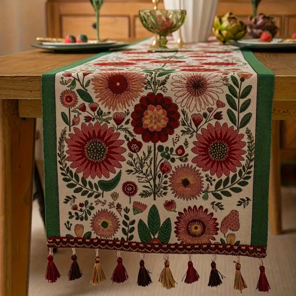 Decorative Floral Fringe Table Runner