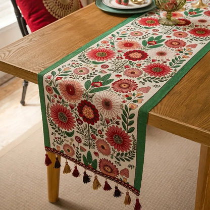 Decorative Floral Fringe Table Runner