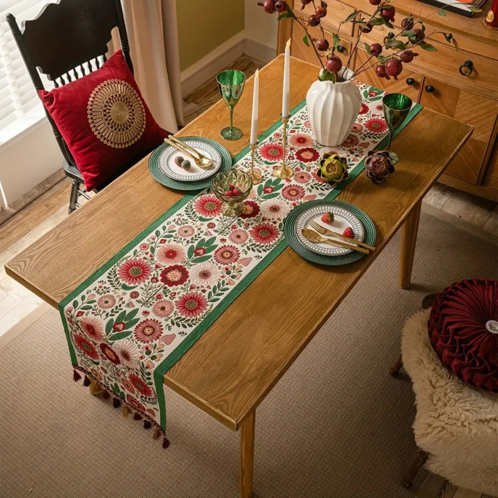 Decorative Floral Fringe Table Runner - Luxicro