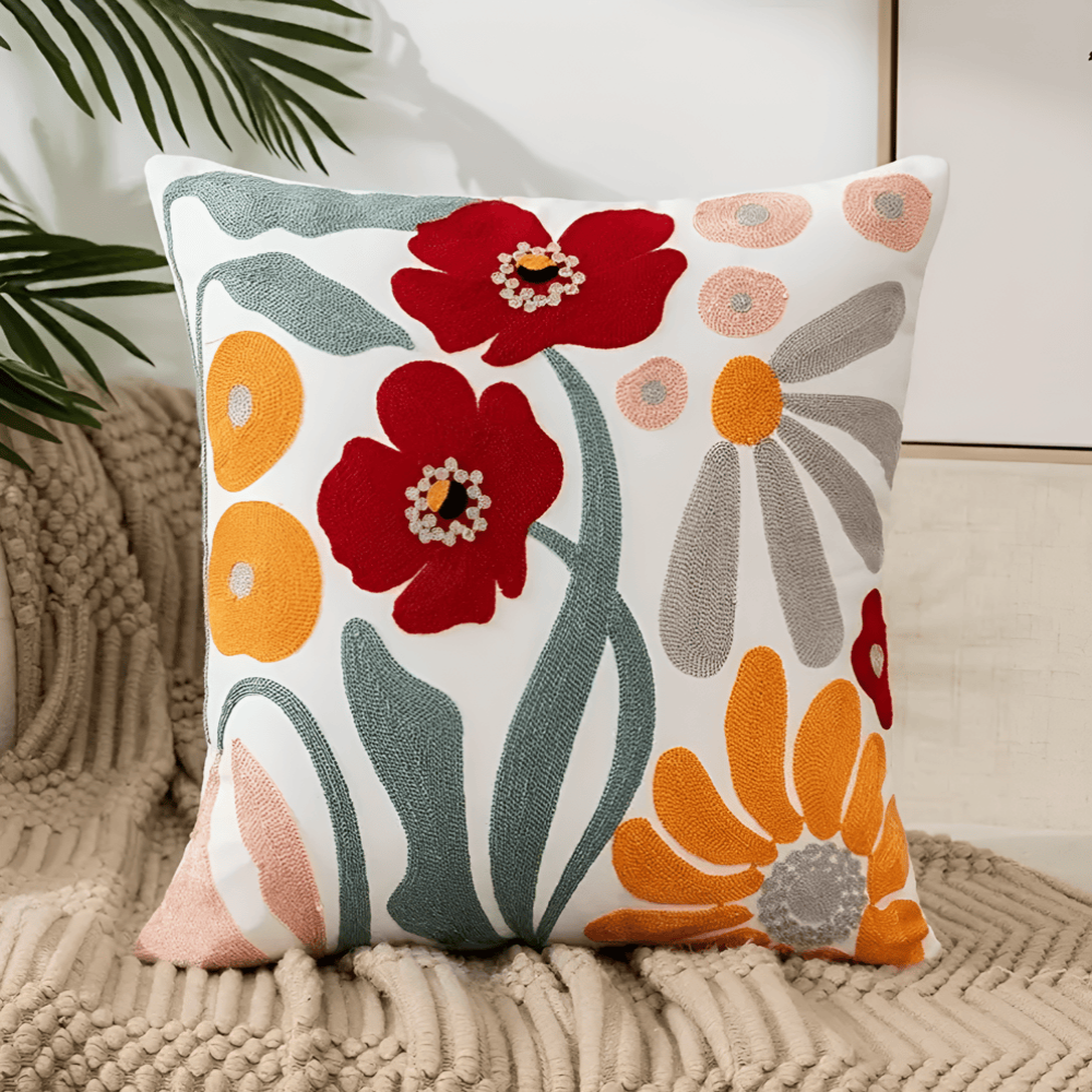 Colorful Flower Pattern Pillow Cover – Plush Cotton Decor Cushion - Luxicro