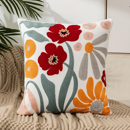Colorful Flower Pattern Pillow Cover – Plush Cotton Decor Cushion - Luxicro