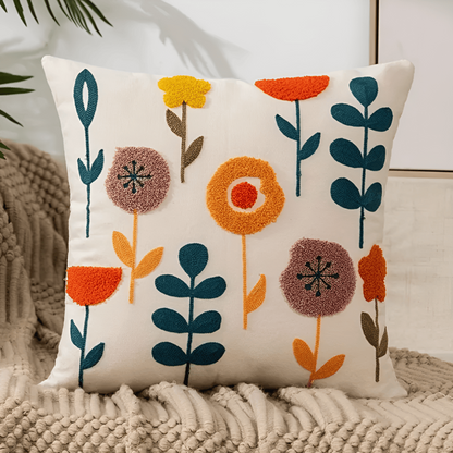Colorful Flower Pattern Pillow Cover – Plush Cotton Decor Cushion