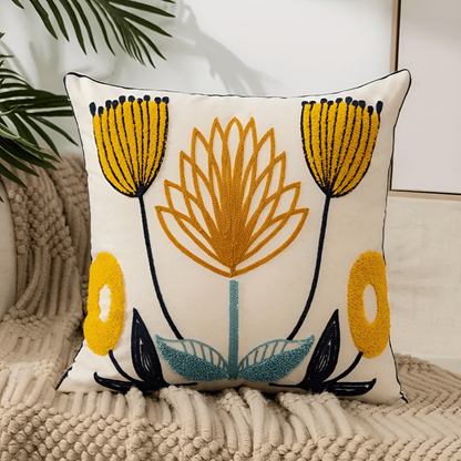 Colorful Flower Pattern Pillow Cover – Plush Cotton Decor Cushion