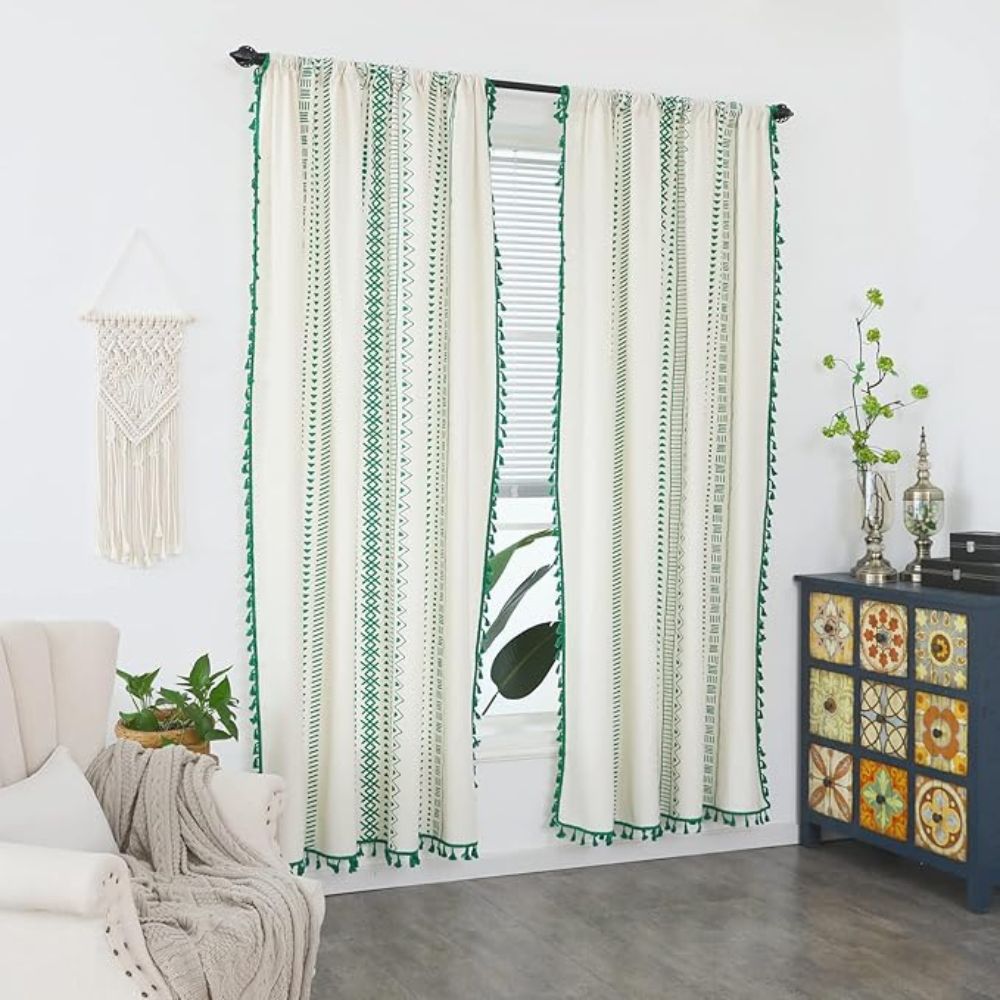 Green Tribal Beaded Window Curtain - Luxicro