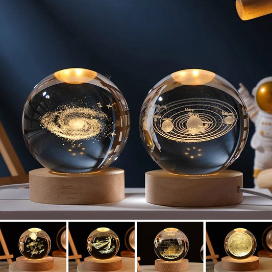 Decorative Glass Ball Table Lamp With Wooden Stand - Luxicro