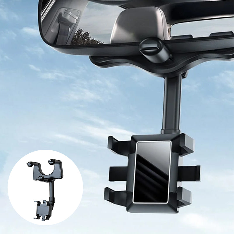 Universal Car Phone Mount Adjustable Rear View Mirror Holder - Luxicro