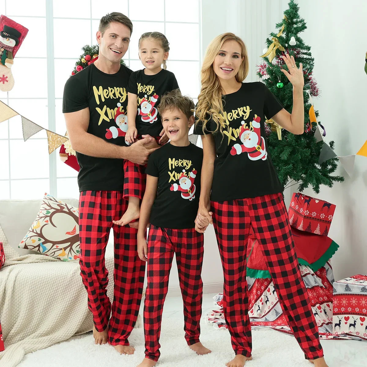 Cozy Holiday Pajama Set Short Sleeve Cotton Family Sleepwear