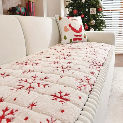 Christmas Red Plush Couch Cover