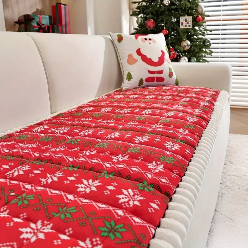 Christmas Red Plush Couch Cover