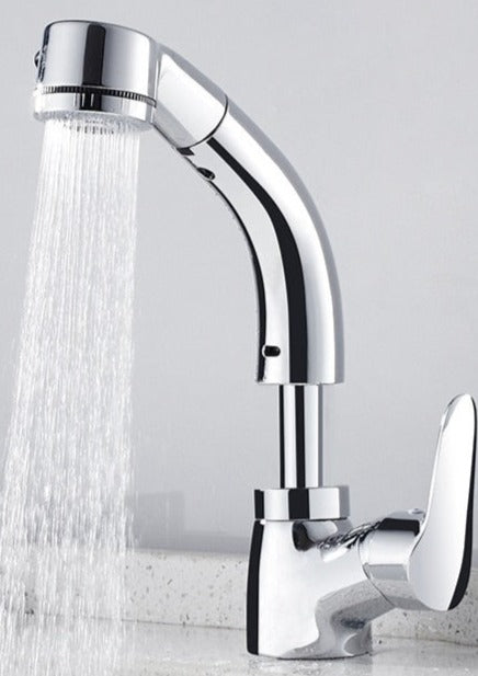 Flexible Chrome Bathroom Faucet with Pull-Out Spray