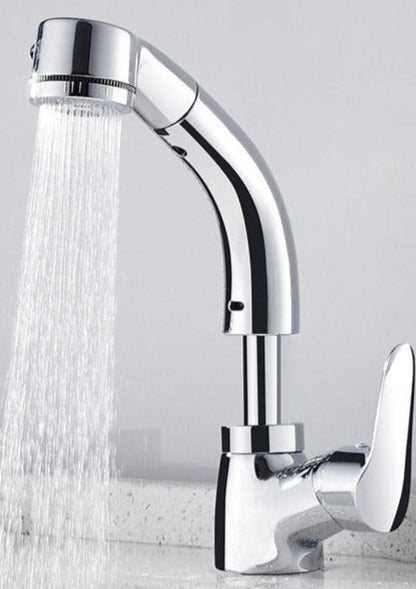 Flexible Chrome Bathroom Faucet with Pull-Out Spray