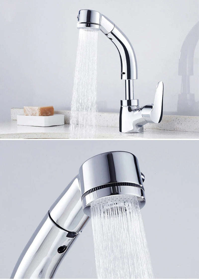 Flexible Chrome Bathroom Faucet with Pull-Out Spray