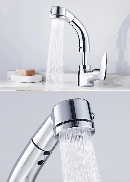 Flexible Chrome Bathroom Faucet with Pull-Out Spray