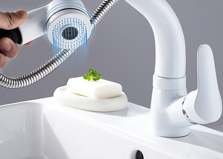 Flexible Chrome Bathroom Faucet with Pull-Out Spray
