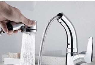 Flexible Chrome Bathroom Faucet with Pull-Out Spray