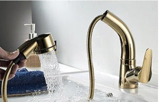 Flexible Chrome Bathroom Faucet with Pull-Out Spray