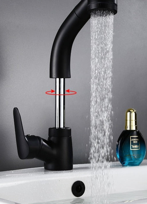 Flexible Chrome Bathroom Faucet with Pull-Out Spray