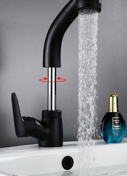 Flexible Chrome Bathroom Faucet with Pull-Out Spray