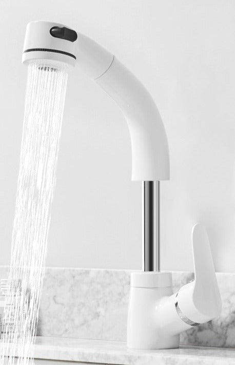 Flexible Chrome Bathroom Faucet with Pull-Out Spray