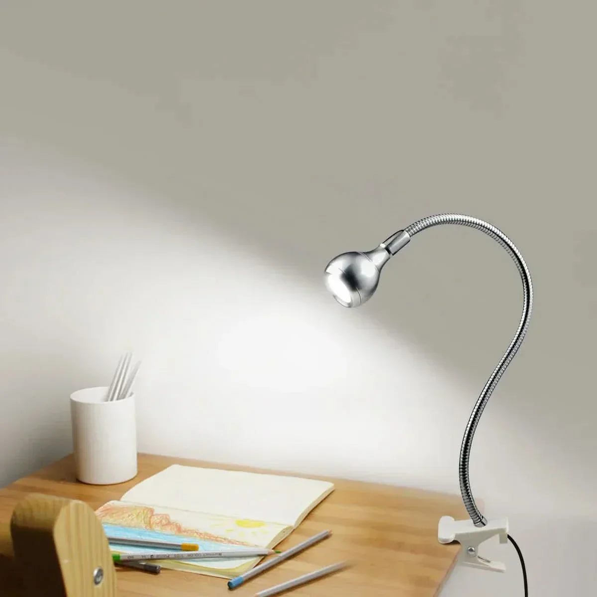 Compact LED Table Reading Lamp with Flexible Arm