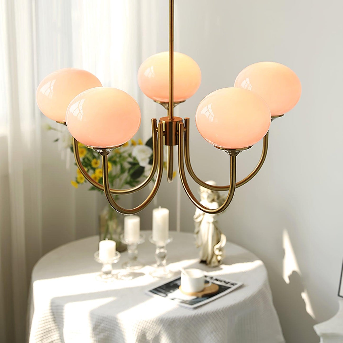 Soft Pink Crystal Glass Pendant Light Fixture