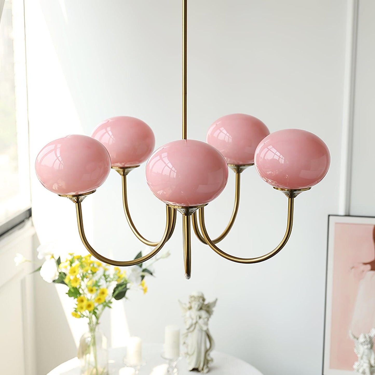 Soft Pink Crystal Glass Pendant Light Fixture
