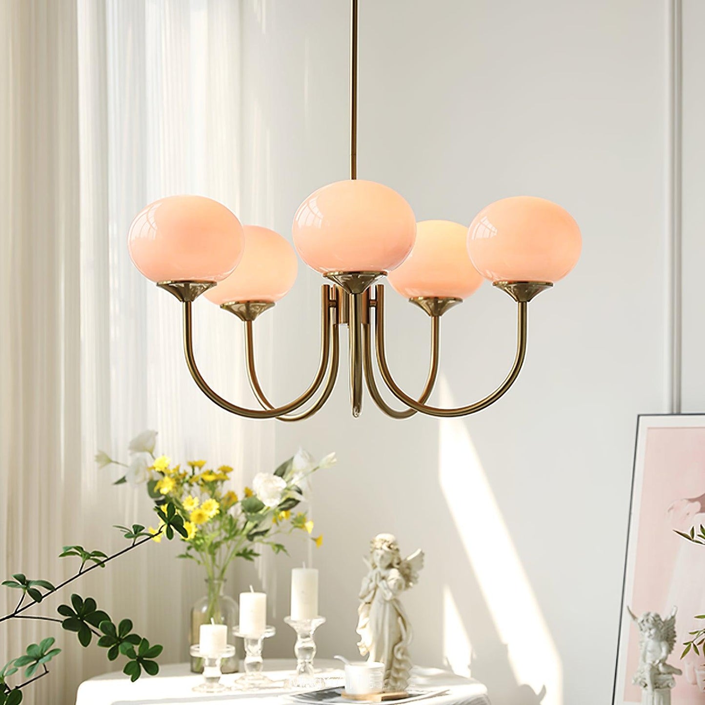Soft Pink Crystal Glass Pendant Light Fixture
