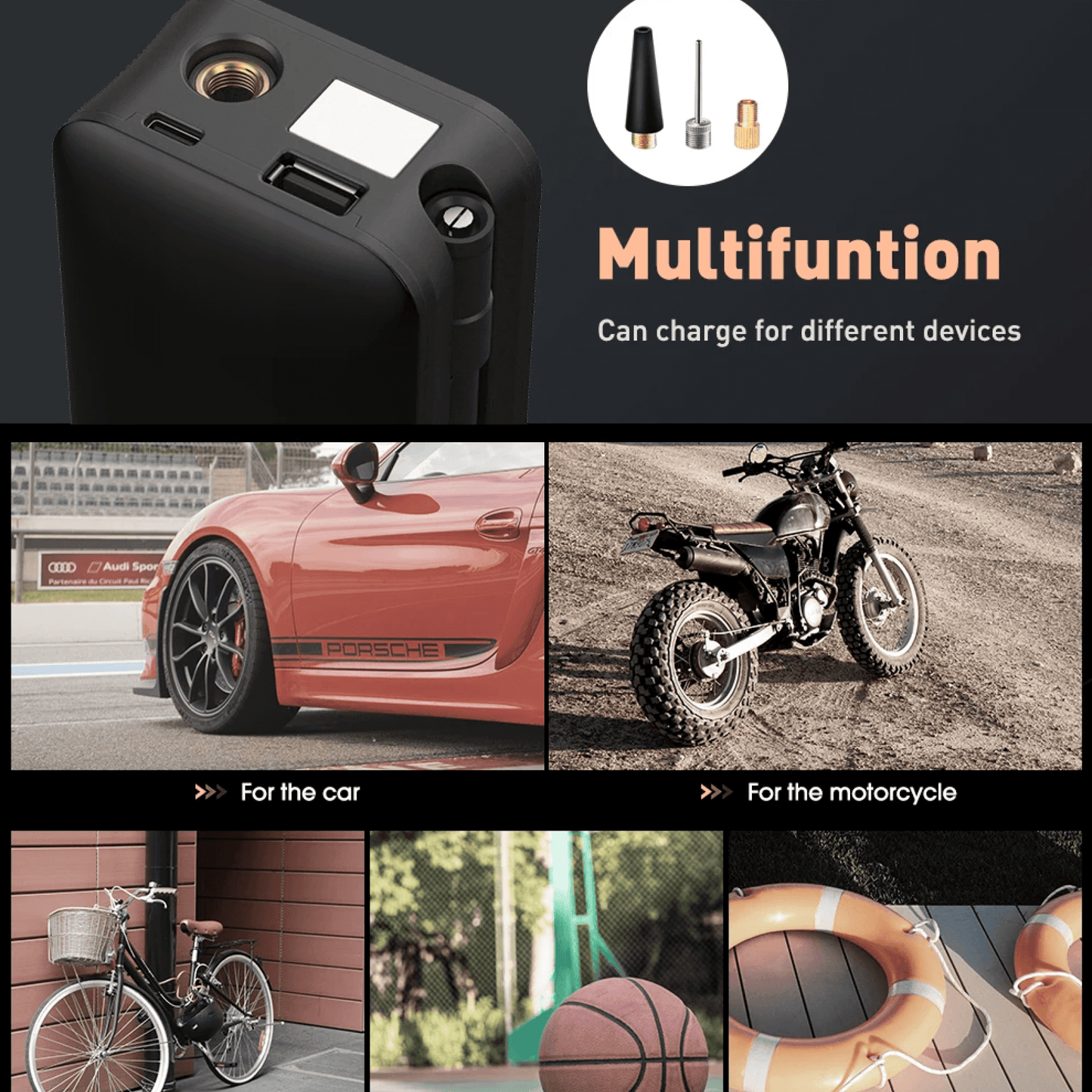 Portable Car Tyre Air Pump Rechargeable Inflate Kit