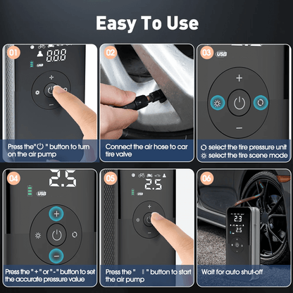 Portable Car Tyre Air Pump Rechargeable Inflate Kit