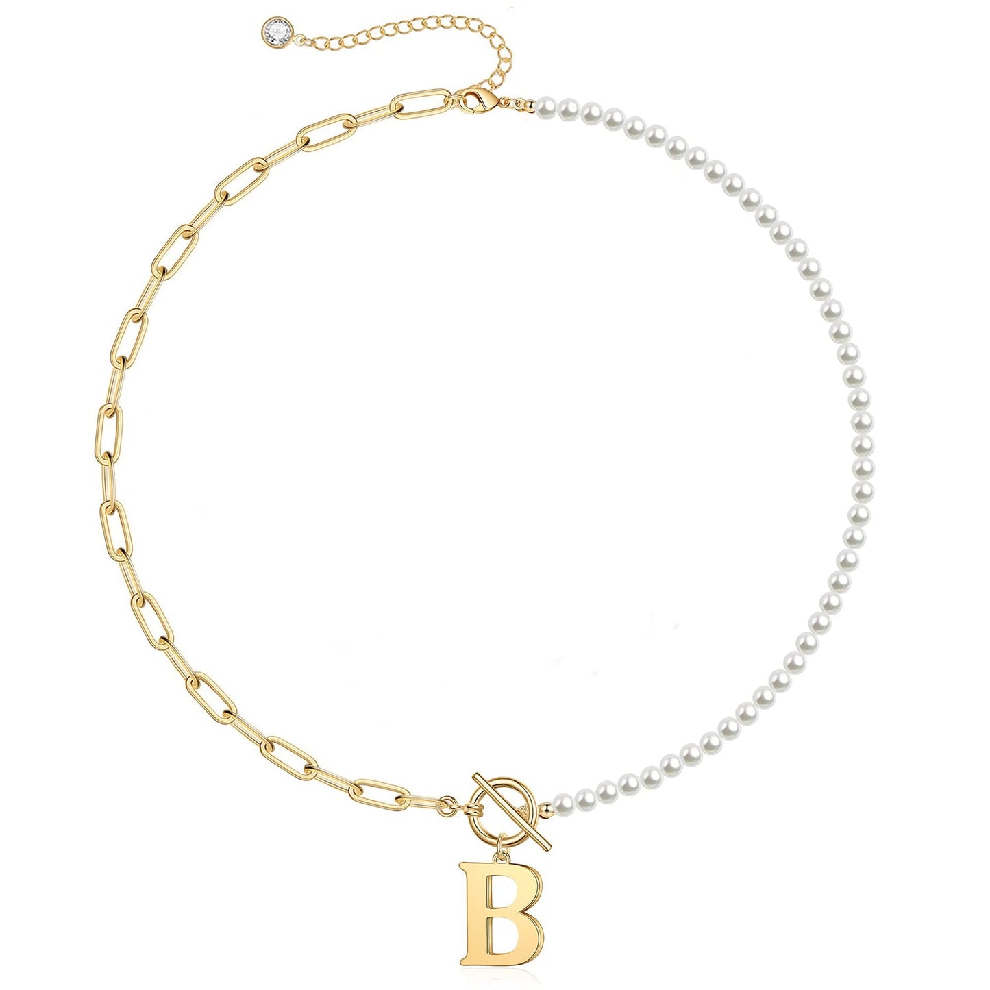 Custom Monogram Pendant Necklace with White Pearl Chain