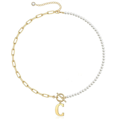 Custom Monogram Pendant Necklace with White Pearl Chain