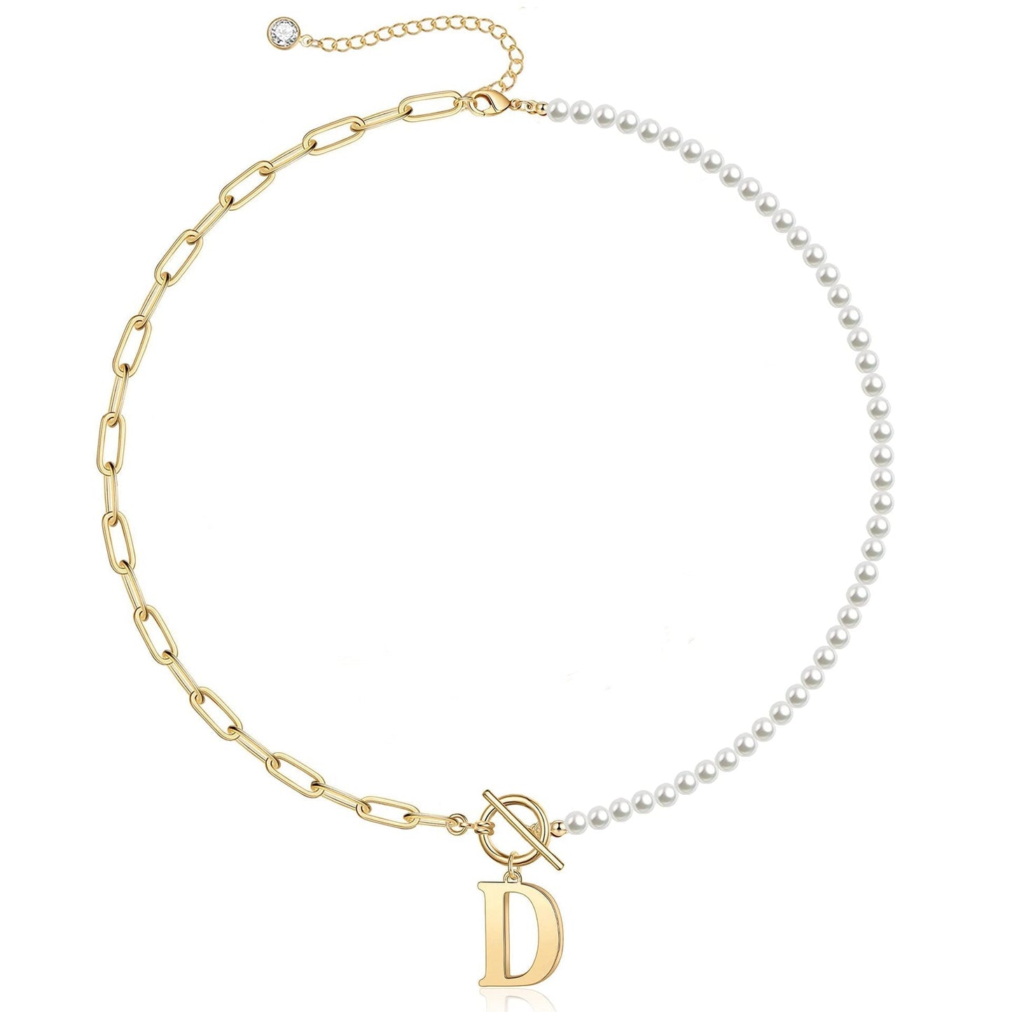 Custom Monogram Pendant Necklace with White Pearl Chain