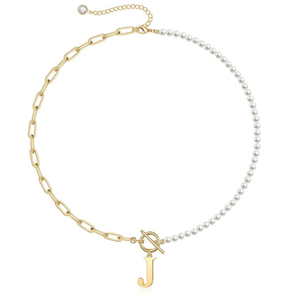 Custom Monogram Pendant Necklace with White Pearl Chain