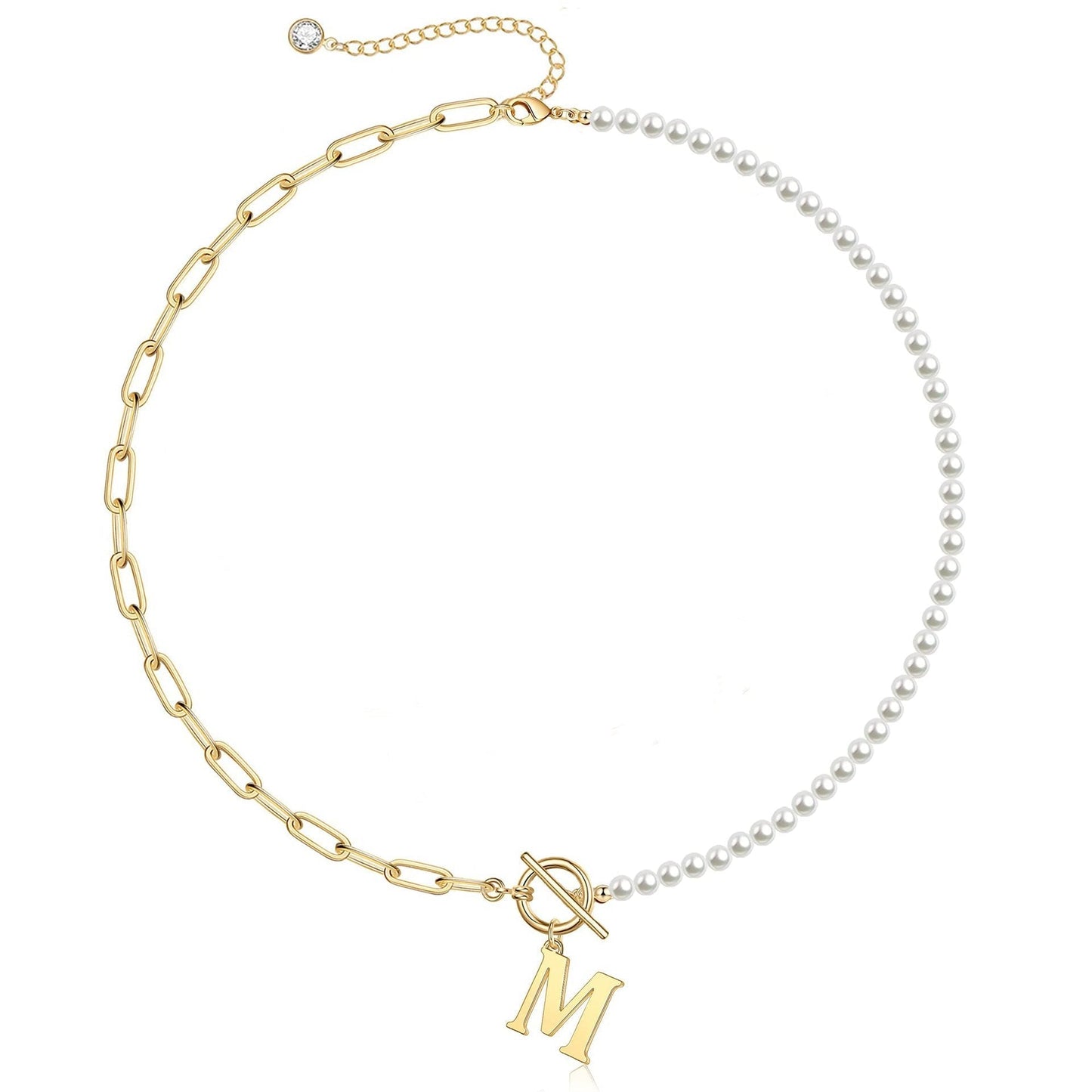 Customized Initial Pearl Bar Pendant Necklace