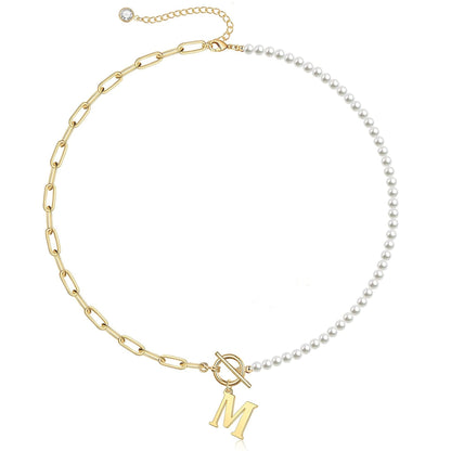 Custom Monogram Pendant Necklace with White Pearl Chain