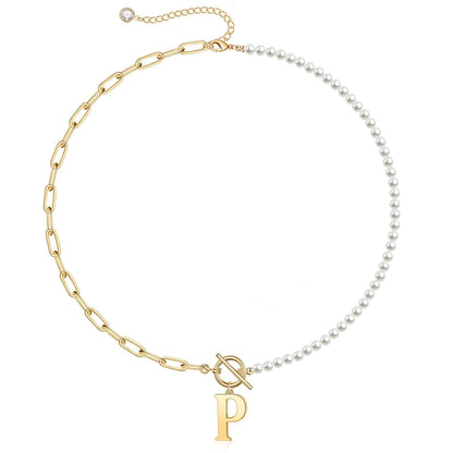 Customized Initial Pearl Bar Pendant Necklace