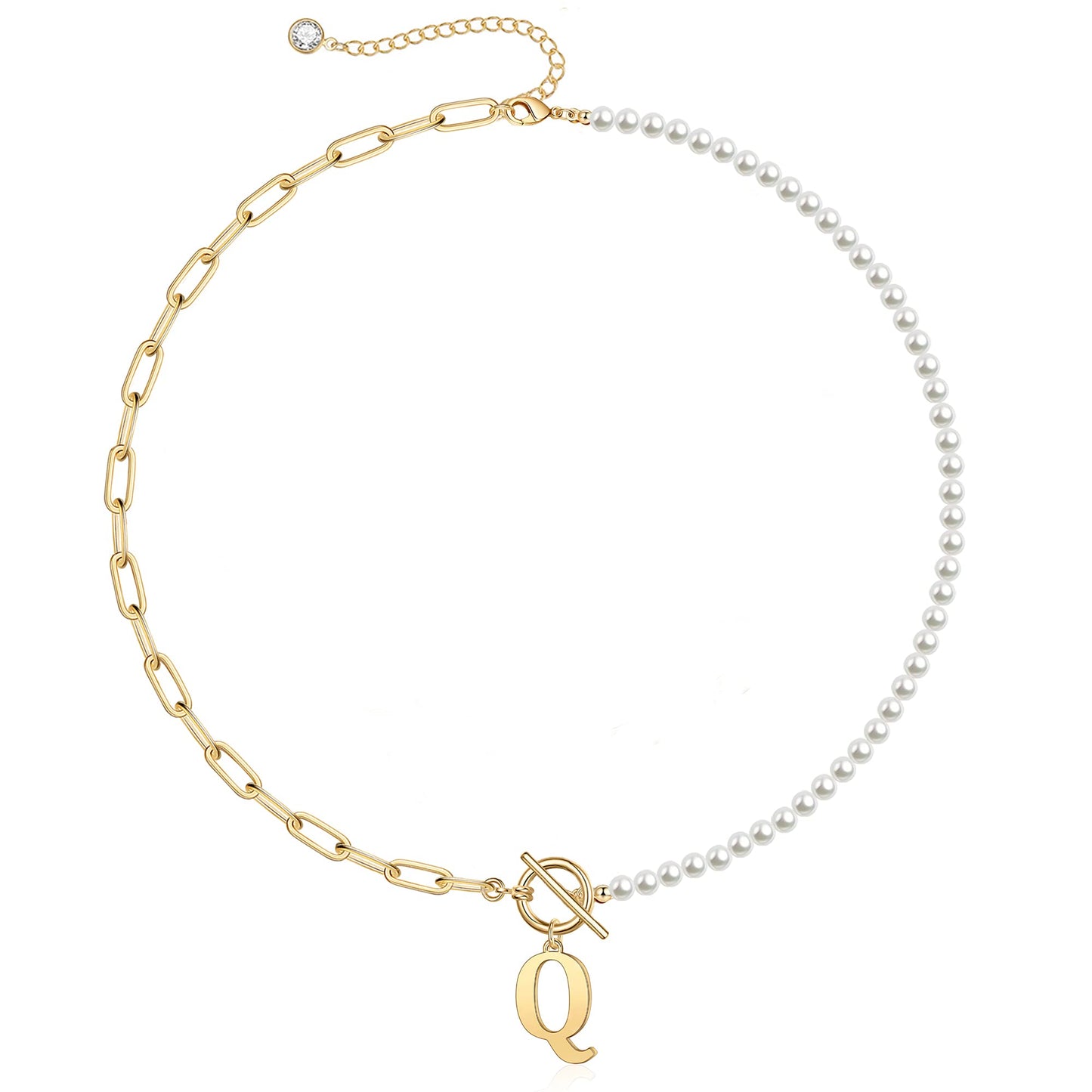 Custom Monogram Pendant Necklace with White Pearl Chain