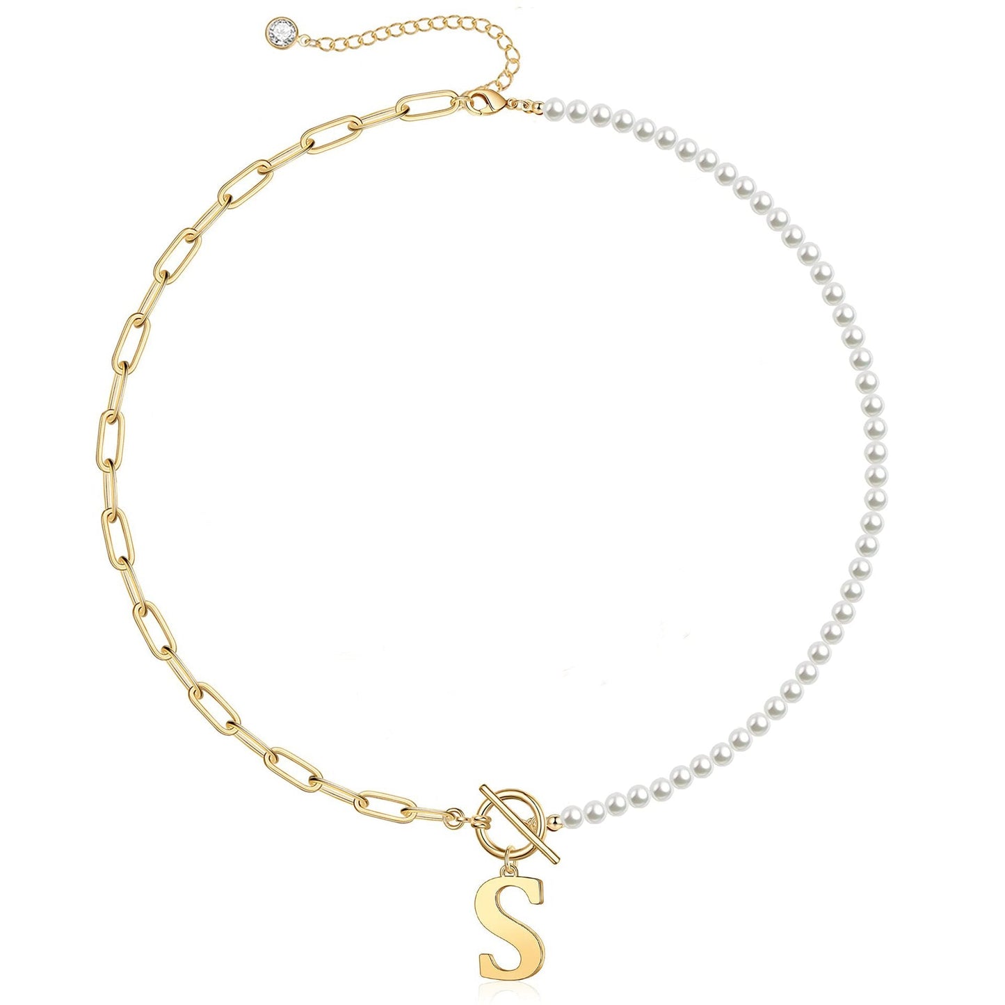 Custom Monogram Pendant Necklace with White Pearl Chain