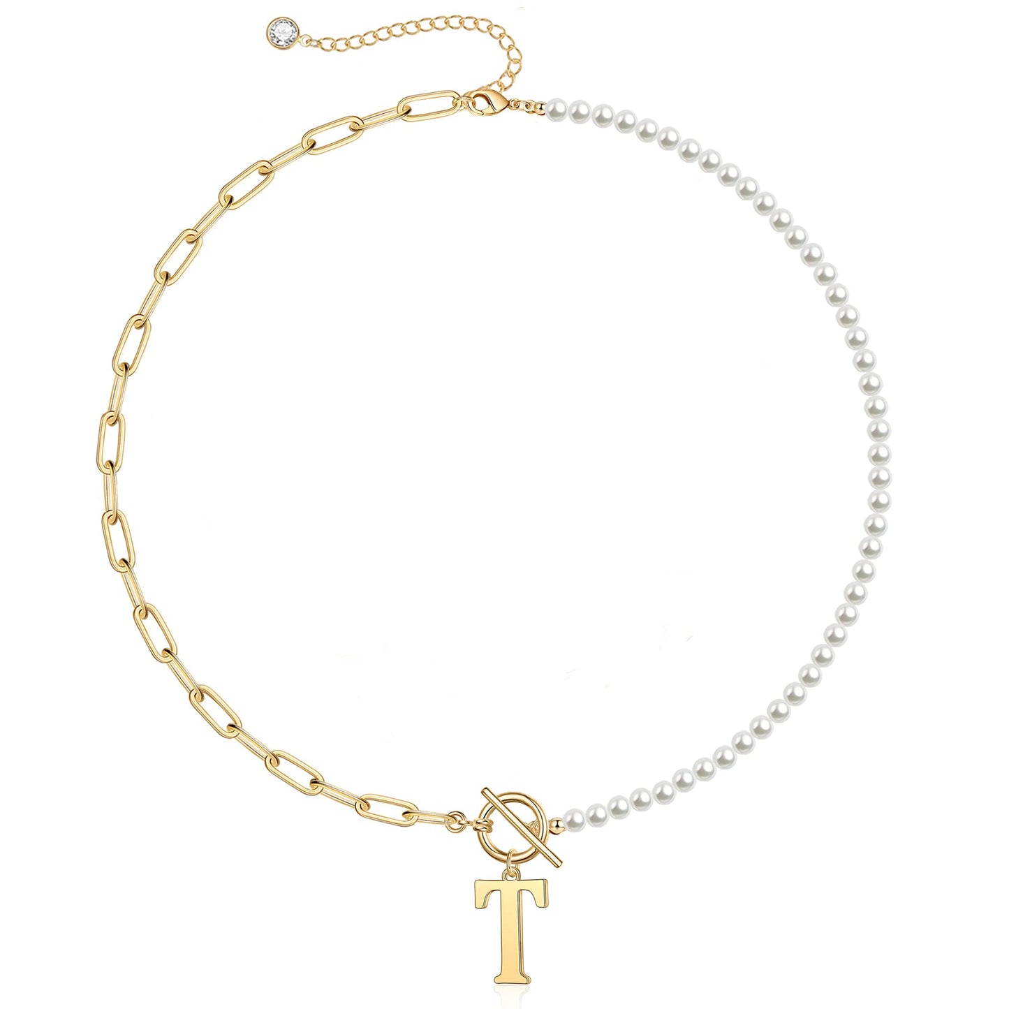 Custom Monogram Pendant Necklace with White Pearl Chain