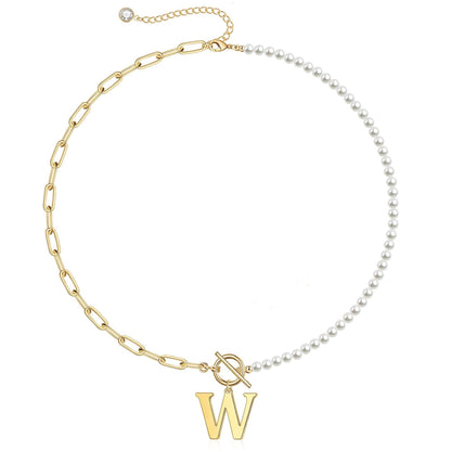Customized Initial Pearl Bar Pendant Necklace