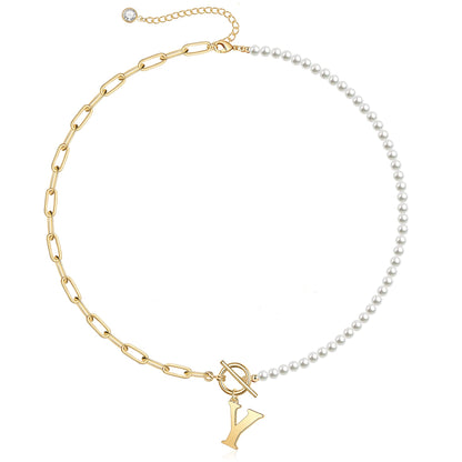 Custom Monogram Pendant Necklace with White Pearl Chain
