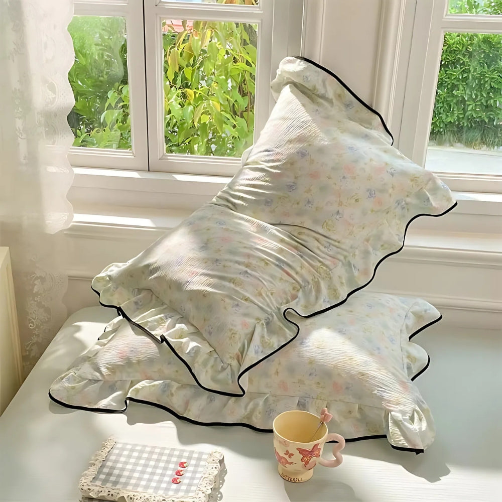 Soft Floral Ruffled Cotton Pillow Covers