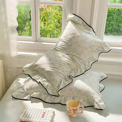 Soft Floral Ruffled Cotton Pillow Covers