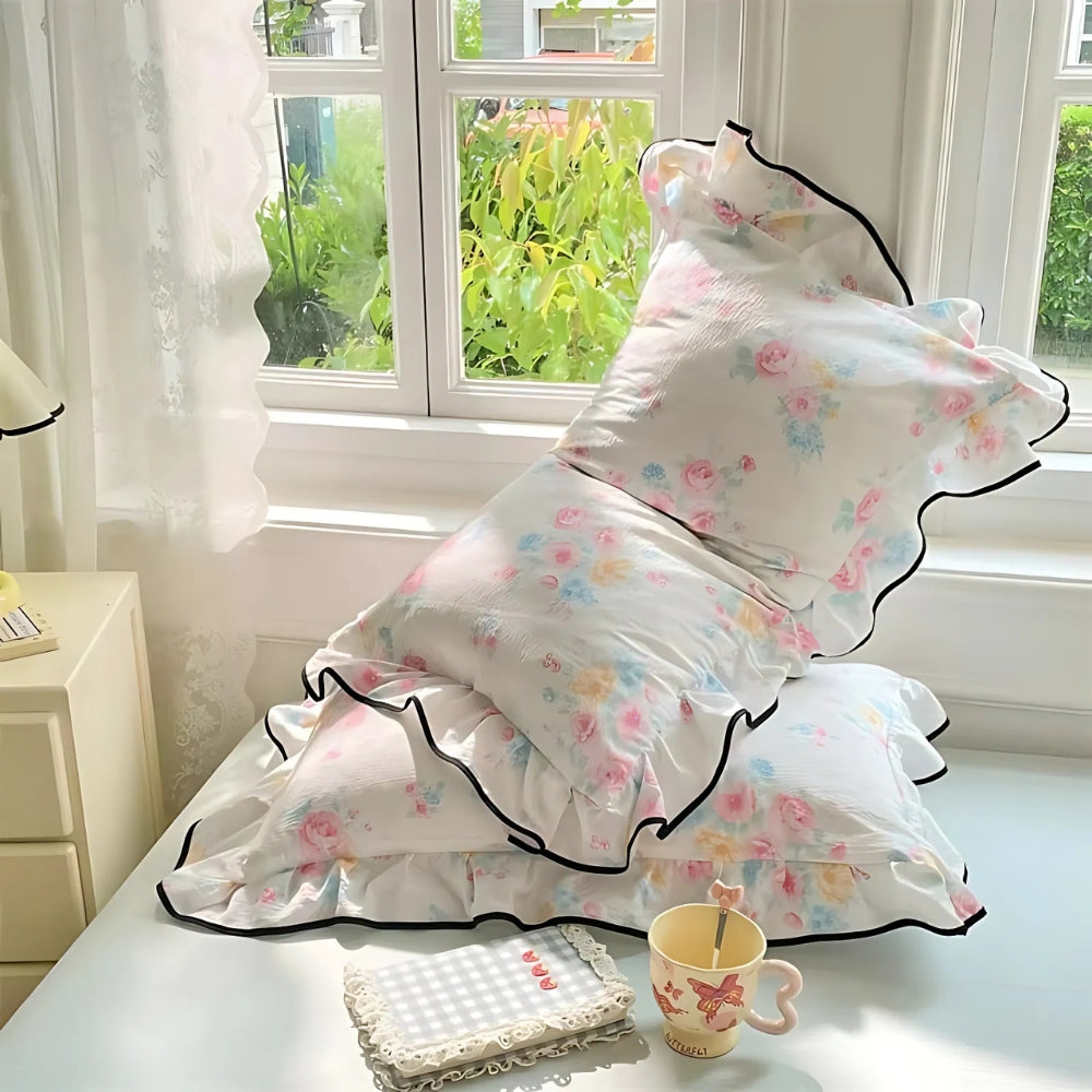 Soft Floral Ruffled Cotton Pillow Covers