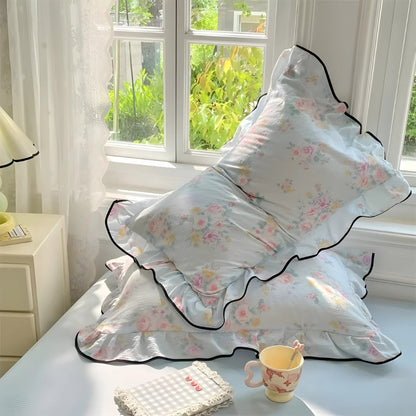 Soft Floral Ruffled Cotton Pillow Covers