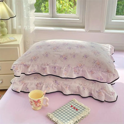 Soft Floral Ruffled Cotton Pillow Covers
